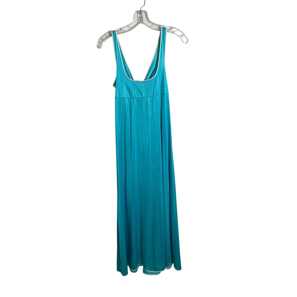 VINTAGE 1960s VASSARETTE Turquoise Satin Nightgown Maxi Slip Dress - Picture 5 of 11